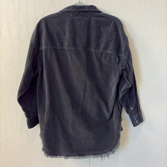 OFFLINE by Aerie Corduroy Quarter Zip Pullover Frayed Hem Shirt Black XS - Picture 2 of 5